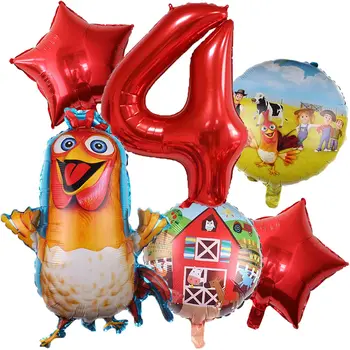 6 БР. Украса фермата на Svetlana за рожден ден, балони, за животни, пиле, червени звезди, цифров балон, детски душ, La Granja De Zenón Party