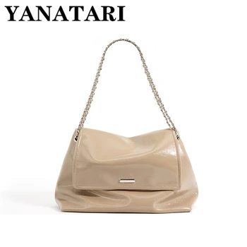 YANATARI чанта-верижка от естествена кожа, дамски реколта луксозна марка чанта от мека телешка кожа, модерен чанта 2023