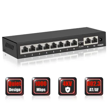 10 Портове Gigabit 1000 mbps Бърз Ethernet switch Външен източник на захранване превключвател за IP камери/безжична точка за достъп превключвател за видео наблюдение