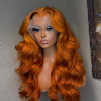 13x4, имбирно-оранжево съраунд вълнообразни перука от човешки косъм, пред перука от човешки косъм, 13x6 HD, прозрачна дантела пред перука от човешки косъм, дантела перуки за жени