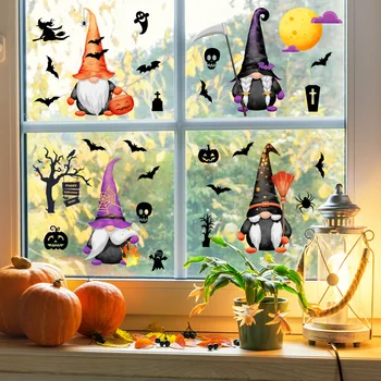 2 елемента Стикер на Стената с Шарките на Gnome за Хелоуин, Стикер за Стена с Изображение, Тикви и прилепи, Фоново Декорация на Стени