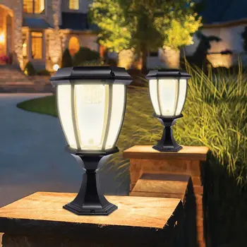 2 елемента Стълб Светлина Слънчева Лампа за Външно Осветление Капачка на Фенер Стълб на Палубата Ограда Пиърс Пейзаж Led Лампа Пътека Двор Зората на Здрач Градина