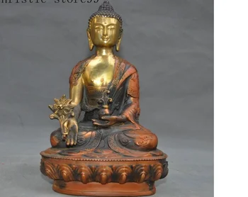 20 см Тибетския будизъм Бронзова позлатена статуя на Амитабха Шакямуни Буда Амитаюса