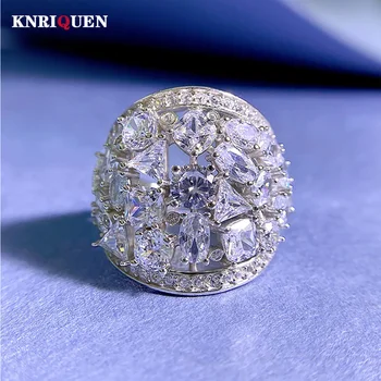 2023 Луксозни пръстени от 100% на този сребро 925 проба с високо съдържание на въглерод и диамантени бижута за жени, годежен пръстен, вечерни изискани бижута, подарък за жена