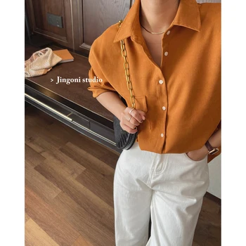 2023 Нови пролетни дамски тениски, блузи, топ, с дълъг ръкав, елегантни младежки облекла, корейската мода, стилна и шик случайни оранжево