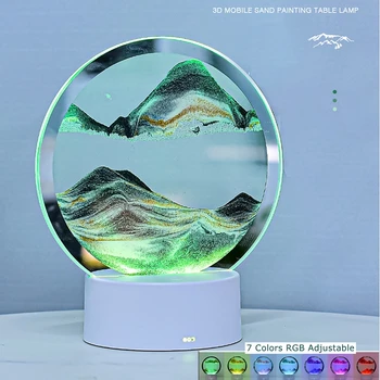 3D Пясъчен Часовник Настолна Лампа 7 Цвята RGB Регулируема движещ Се Пясък Плаващите Пясъци Течения Пясък Художествена Картина на Дълбоководно Пясъчен Пейзаж Начало Декор Подарък