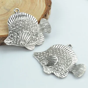 4 бр. висулки във формата на риба от метал за ръчна работа, изготвяне на суспензии, Винтажное Тибетское сребро, 