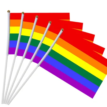 5 бр., хит на продажбите, 14x21 см, ръчно знаме на гей-парад, дъгата флаг, размахивающие знамена за парти