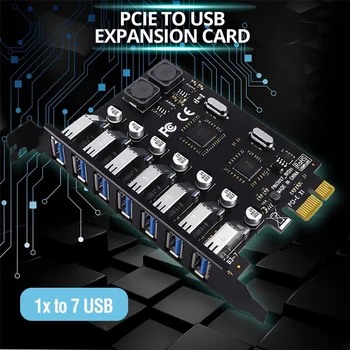 7 Портове USB 3.0 PCI Express Адаптер за Карта за Разширяване на USB, PCIe Странично за Карти за PC, Linux / Прозорец/ 7/ 8/ 8.1/ 10