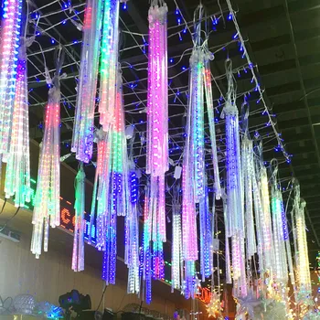 8 Тръби LED Метеоритен Дъжд Струнни Светлини Водоустойчив Страхотна Градински Декор Открит Коледен Уличен Коледа Венец Украса на Коледната Елха