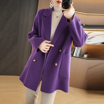 Basic 2023, ново дамско палто от 100% вълна, свободна однотонная горна дреха с дълъг ръкав, дамско палто