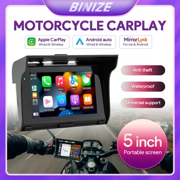 Binize 5-инчов мотоциклет водоустойчив дисплей Carplay Безжичен CarPlay ＆ Android Автоматично сензорен екран Мотоциклет преносим CarPlay