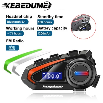 Bluetooth слушалка за мотоциклетни шлем Водоустойчив FM радио на безжични слушалки гласово управление на слушалките с шумопотискане три-цветен