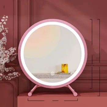 Led кръгло огледало с осветление за баня с диаметър 30-40 см, завъртащо се огледало за грим, сензорен бутон за спални удобства, движещ декоративно огледало