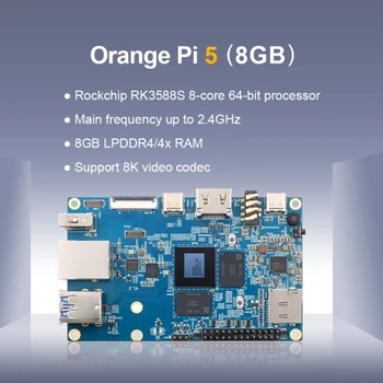 OrangePi 5-8 GB RK3588S PCIE Модул Външен WiFi + BT, SSD Gigabit Ethernet 5V4A Захранване за разработка на Android OS Debian