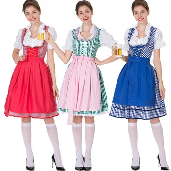 S-3XL Женски немски традиционен костюм за Октоберфест, класически баварска рокля Дирндль, костюми за карнавал за Хелоуин, cosplay