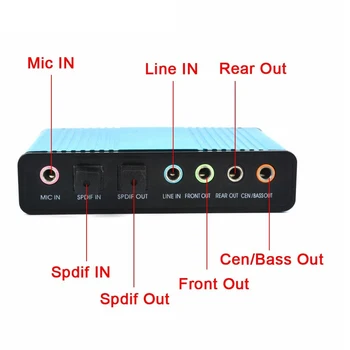 USB 6 Channel 5 1 7 1 Външна звукова карта съраунд звук за КОМПЮТЪР, лаптоп, настолен таблет, аудио оптичен адаптер