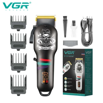 VGR Машина За Подстригване Безжична Машина За Подстригване Професионален Фризьорски Регулируема Машина За Подстригване на Коса с Цифров Дисплей за Мъже V-699