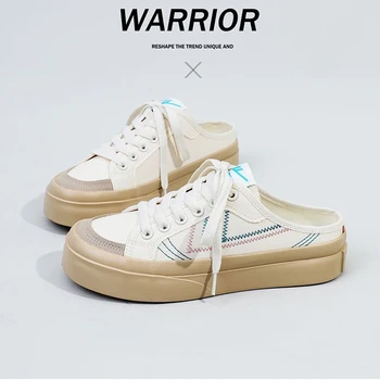 Warrior 2023, нова лятна парусиновая обувки за жени с бродерия букви, половината от опаковки мързеливи маратонки за момичета, кампусная модерни обувки за скейтборд