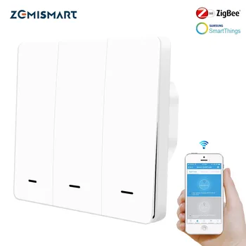 Zemismart Zigbee 3.0 EU бутон ключове One Gang стенен прекъсвач на светлината е Съвместимо с приложението SmartThing Центъра телефон