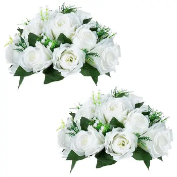 Букет от мъниста с изкуствени цветя, пластмасови роза за сватба, централно украса, поставки за цветя на купон, Свети Валентин, къща