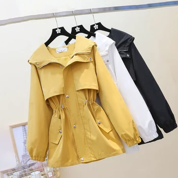 Ветровка, дамско палто със средна дължина, с качулка, новост 2023 година, пролетта и есента корейската версия тенденция на тънка работни дрехи