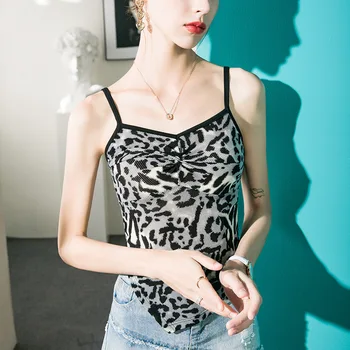 Висококачествена дамска тениска 2023 с леопардовым принтом, женски секси съкратен топ, пролетно-летни модни майк, Y2k, корсетный топ