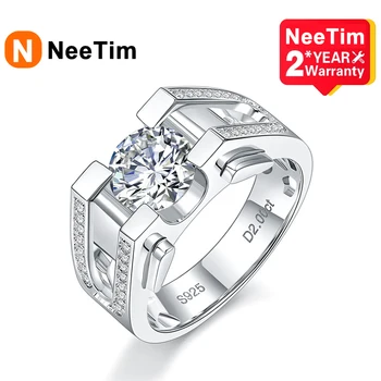 Годежен пръстен с муассанитом NeeTim 2ct D цветен муассанита, мъжки пръстен от сребро 925 проба с позлатени с 18 карата, годежни пръстени, фини бижута