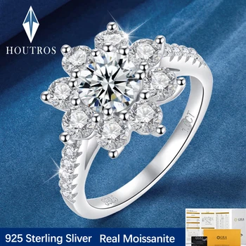 Годежни пръстени с муассанитом във формата на семе тегло от 2 карата от сребро 925 Проба, 18-каратово бяло позлатените годежен пръстен с ДРОБ
