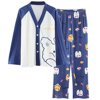 дамски есенни и зимни панталони от чист памук, с дълги ръкави, японски кимона, сладък студентски костюм, подходящ за носене