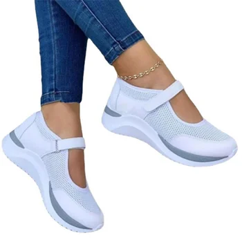 Дамски обувки Лято 2023, Единична обувки с кръгло бомбе, вязаная обувки на дебела подметка, окото ежедневни дамски обувки, нисък и елегантен дамски обувки