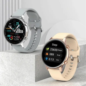 Дамски смарт часовници S33, женски кръгли умни часовници, мъжки разговори по Bluetooth, фитнес гривна, потребителски циферблат, слушалки TWS + кутия