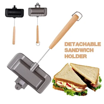 Двустранен форма за сандвичи, антипригарная сгъва тиган-скара за приготвяне на тостове, машина за закуска, блинница, кухненски инструменти