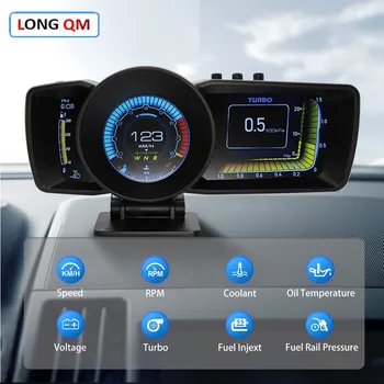 Двухэкранный Авто Централен дисплей OBD2 GPS Автоматичен Дисплей Smart Car HUD Сензор на Бордовия компютър Крадец Аларма за Температурата на вода и масло Об/мин