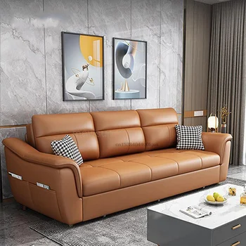 Дизайнерски директен кожен диван за хол, творчески малък минималистичен релаксираща модерен диван Da Soggiorno, мебели за дома WXHYH