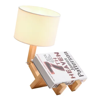 Дървена Настолна Лампа във Формата на Робот E27 Притежателя Лампи Модерен Плат Изкуство Дърво Настолна Лампа Хол Вътрешен Кабинет лека нощ Настолна Лампа
