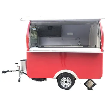 Евтин мобилен фаянс трейлър от неръждаема стомана с дължина 2,2 м, количка за сладолед, хот-дог, количка за бързо хранене