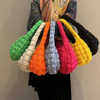 Ежедневни найлон дамска чанта с рюшами, дизайнерски чанти-скитници, ватирани меки малки чанти-тоут Bohos, пъстър женски чантата за пазаруване