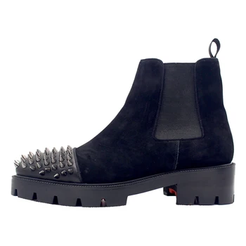 Есенно-зимни ботильоны от набук, мъжки обувки, ръчно изработени с нитове, черни увеличаване на растежа на обувки Челси за мъже