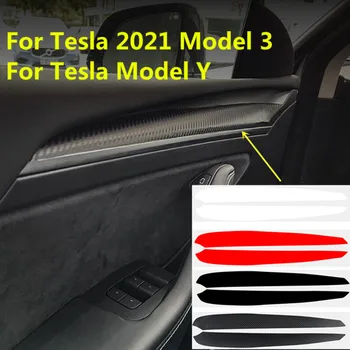 За Tesla 2021 Модел 3/За Tesla, Модел Y Стикер За Довършване на Вратата на Колата е От Въглеродни Влакна, PVC Защитни Декоративни Стикери