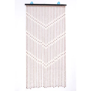 Завеса за декорация на вратата с пръчка, дървени бамбукови мъниста, ръчно изработени чрез шнурове с вълнообразни пискюл, покривка, малка издатина, разделител за пердета