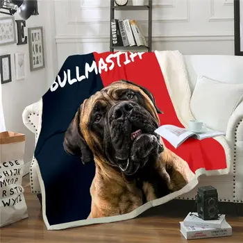 Завивки с участието на животни HX, 3D графичен bullmastiff, най-добрият приятел, двухслойное одеяло, домашни любимци, кучета, плюшевое одеяло, офис одеало за спане
