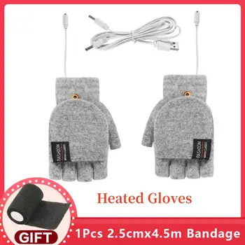 Зимните двустранни ръкавици с топъл USB на полпальца, калъф за устни, вълнени топли ръкавици без пръсти и ръкавици с отопление за ски и риболов, 5, ръкавици с топъл