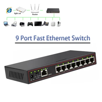 игра 9-Портов мрежови суич Gigabit Internet Сплитер 8 пристанища 100 М + 1 порт Fast Ethernet, gigabit Smart Switcher VLAN Бързото разширяване на