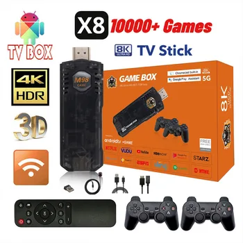 Игрова Конзола X8 4K 10000 + Игра Ретро Конзоли за Игри за PS1 Двойна Система с Безжичен Контролер HD Android Mini TV Box