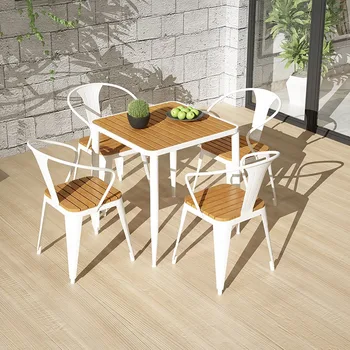 Квадратни комплекти масички Дървена маса за хранене с Модерен дизайн на холна маса Метална малка странична конъюнкт-де-мебели, Модерно обзавеждане