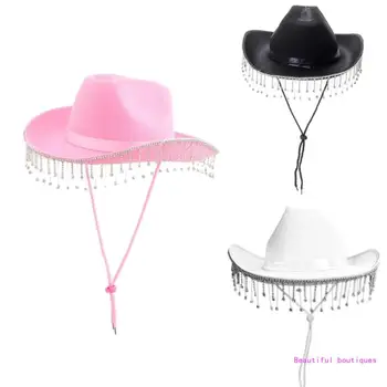 Ковбойская шапка булката за сватбата възрастни, каубойски шапки с кристали, подходящи за повечето жени за тематични партита, черен, бял, розов, директна доставка