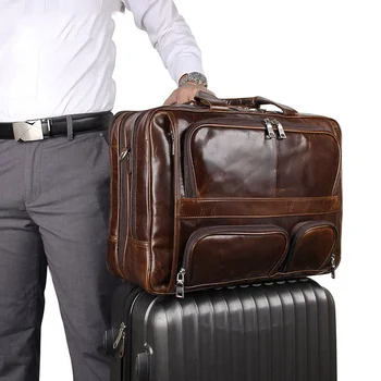кожена пътна портфейл, мъжка бизнес чанта за 17-инчов лаптоп, компютърна чанта на колела