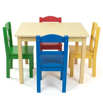 Комплект дървени маси с 4 стола за начално училище БУССАКА, комплект маси и столове, детски писмен стол, детски учебен маса