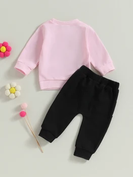 Комплект от 2 теми за малките момичета, в началото на с дълги ръкави и джинсовыми штанами с флорални принтом - стилен есенни дрешки за малки модата